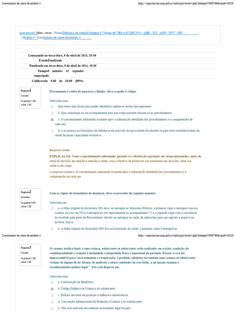 Questionário de fechamento do módulo 4 | PDF | Consentimento Livre e ...