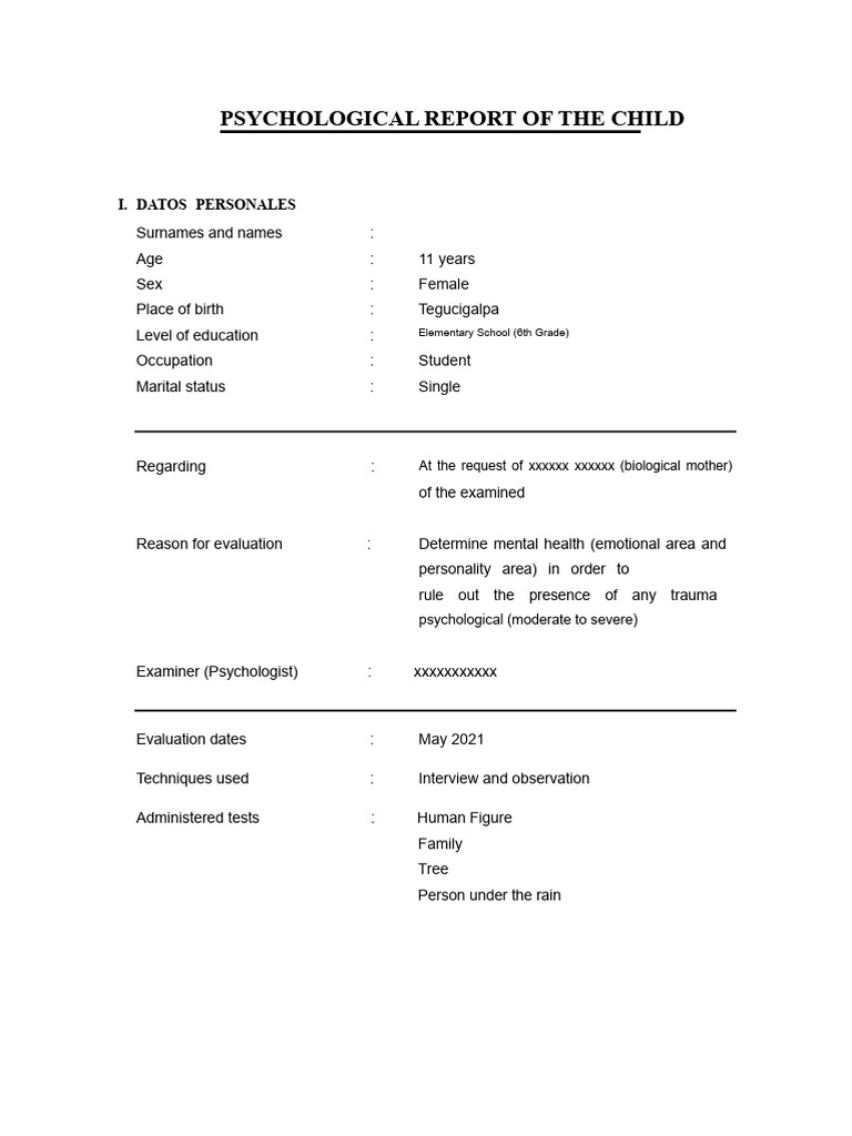 Example Psychological Report | PDF | Psychology | Emotions