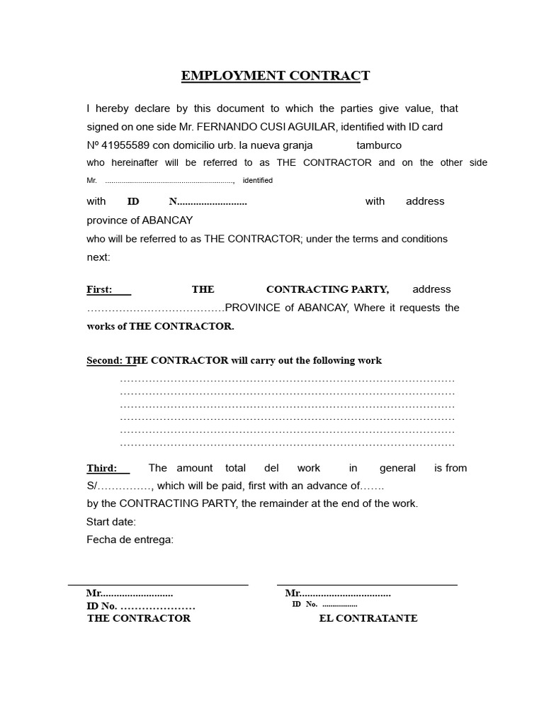 1 Full-Cost Employment Contract Template To Fill Out | PDF