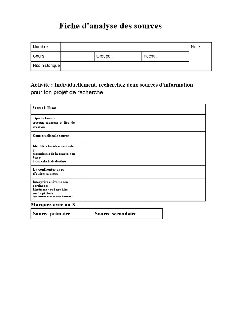 Analyse des sources pour projet de recherche | PDF