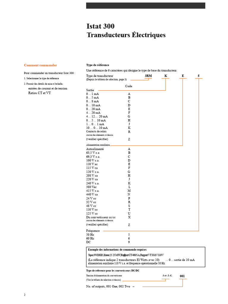 Commande et spécifications des transducteurs Istat 300 | PDF | Électricité