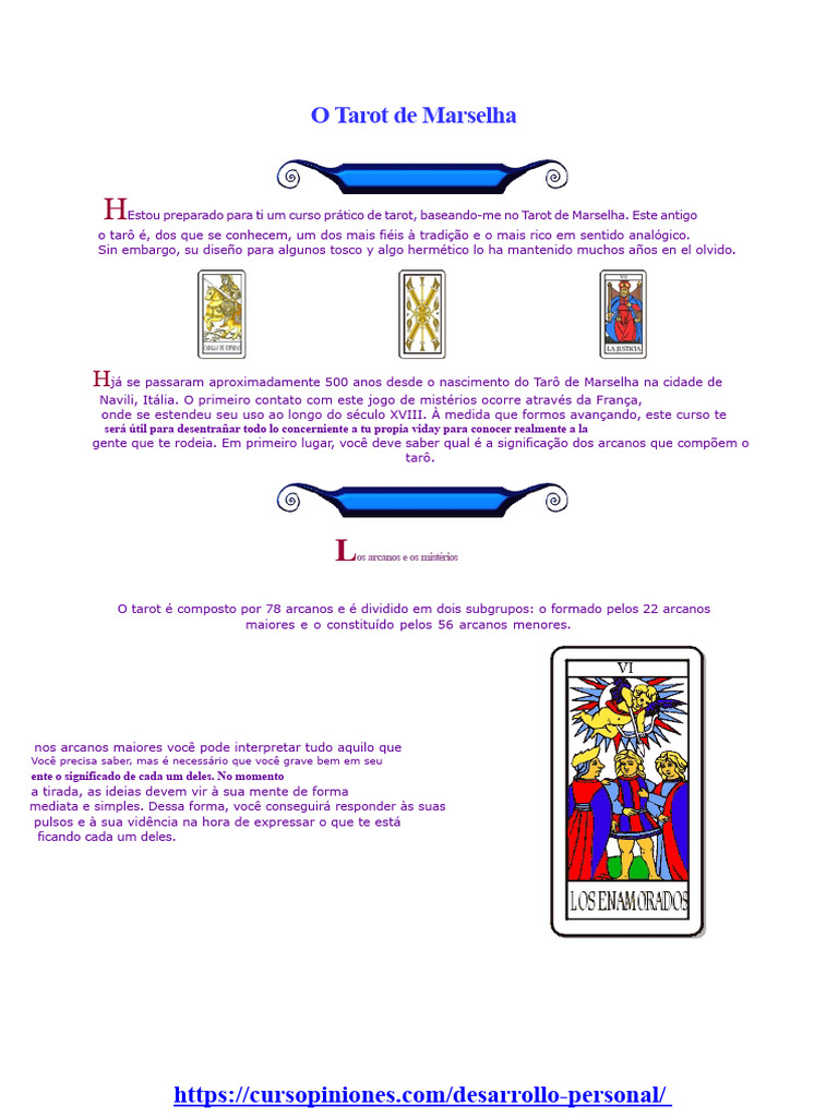 Curso Prático de Tarot de Marselha | PDF | Tarô | Cartas de baralho
