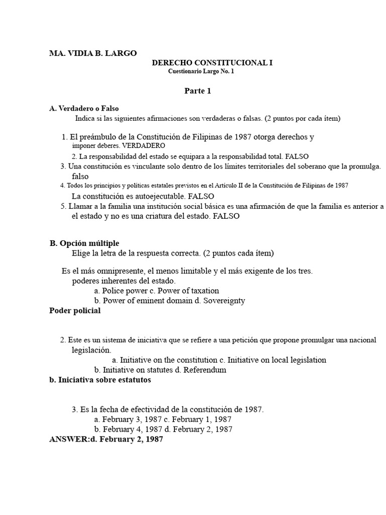 Cuestionario de Derecho Constitucional I | PDF | Justicia | Crimen y ...