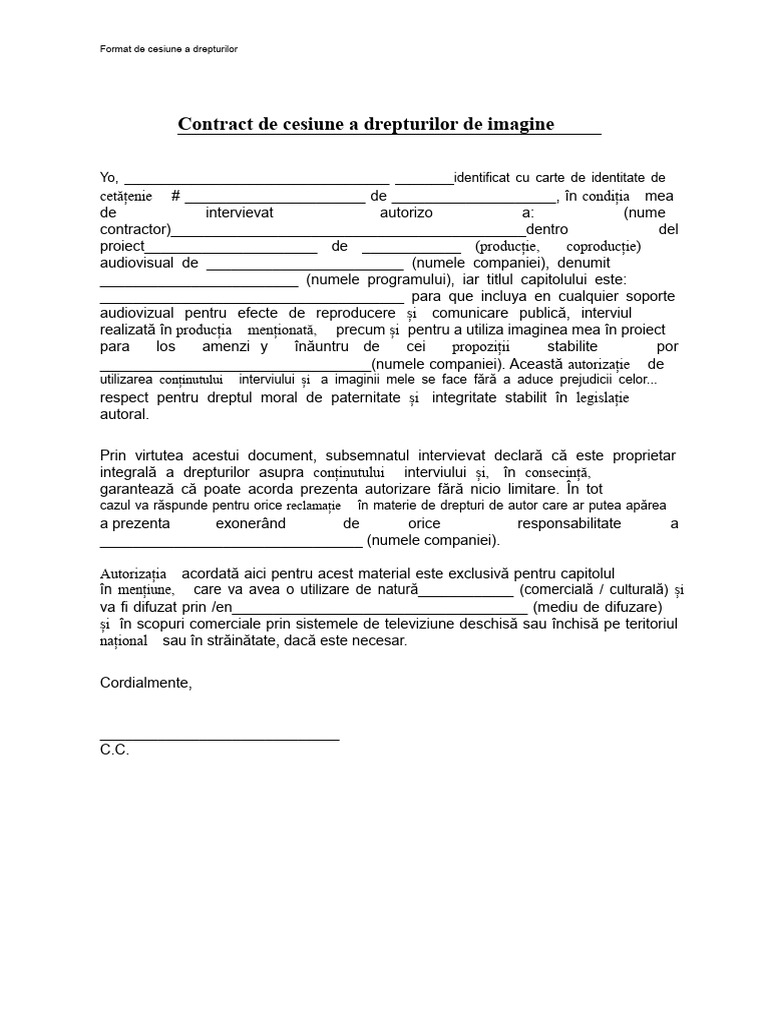 Contract de Cesiune A Drepturilor de Imagine | PDF
