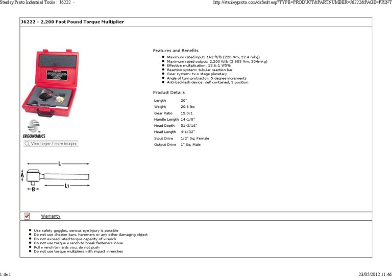 Stanley Proto Industrial Tools J6222 PDF