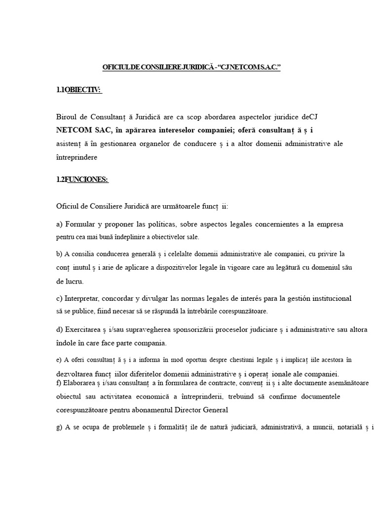 Funcții Consilier Juridic | PDF