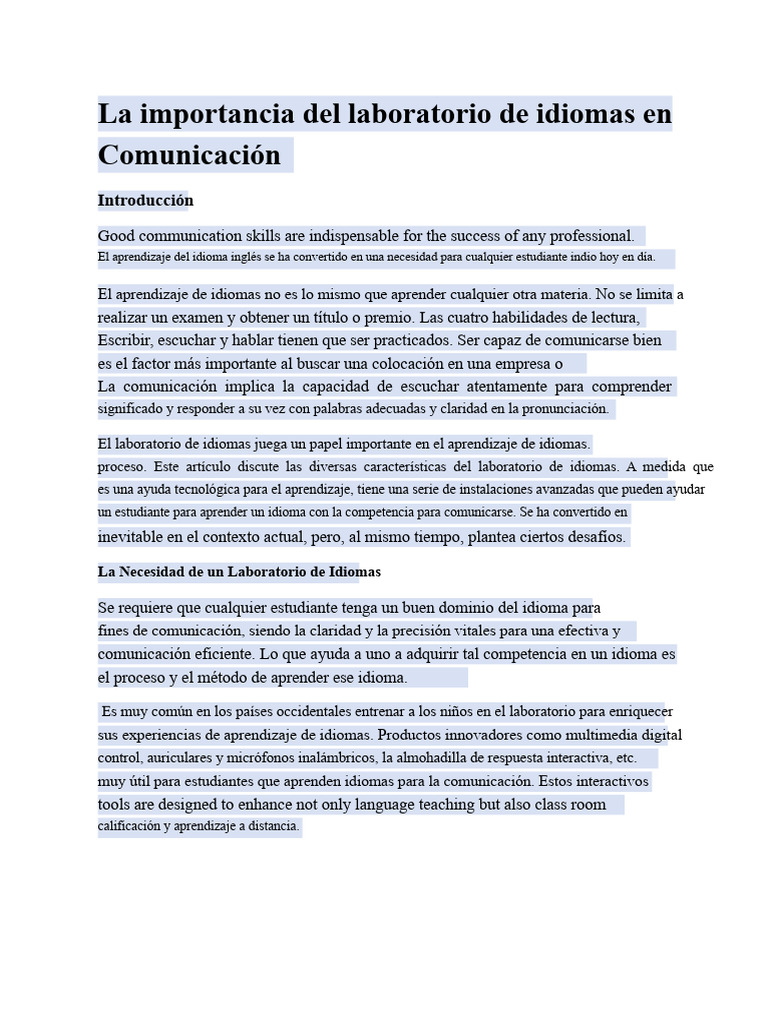 Laboratorio de Idiomas | PDF | Laboratorios | Aprendizaje
