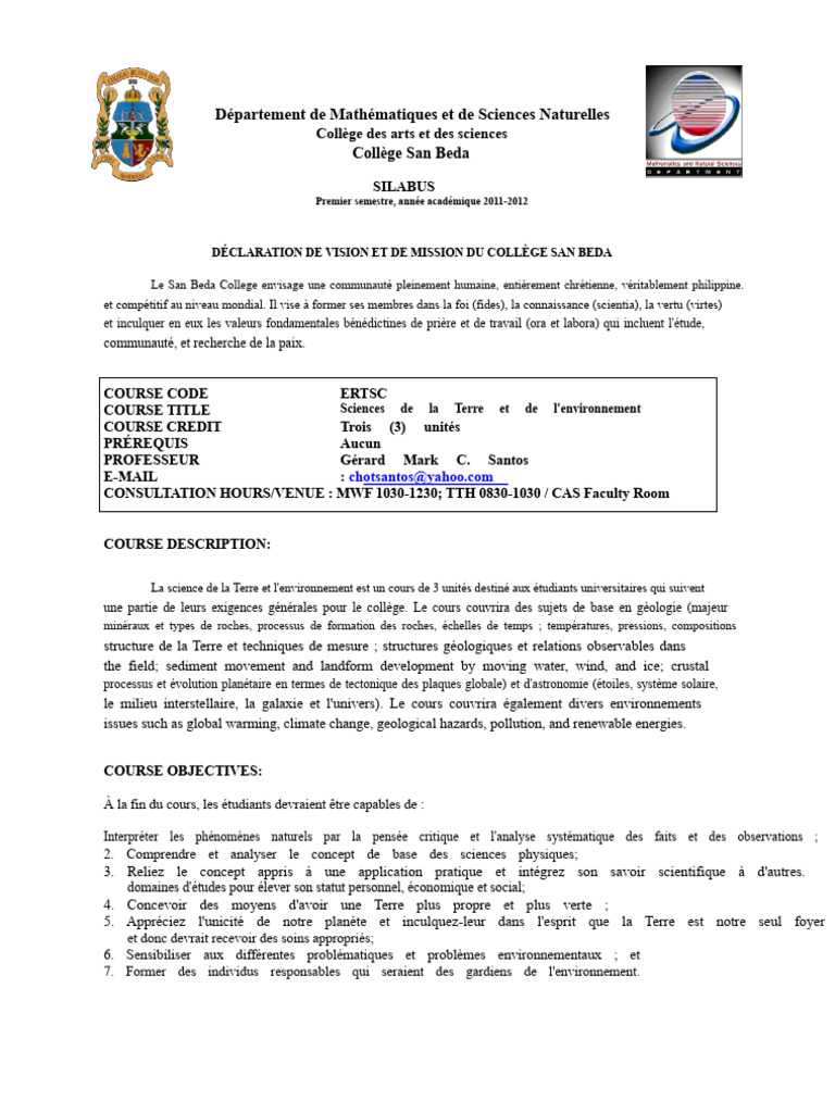 Syllabus de Sciences de la Terre 2011-2012 | PDF | Terre | Science
