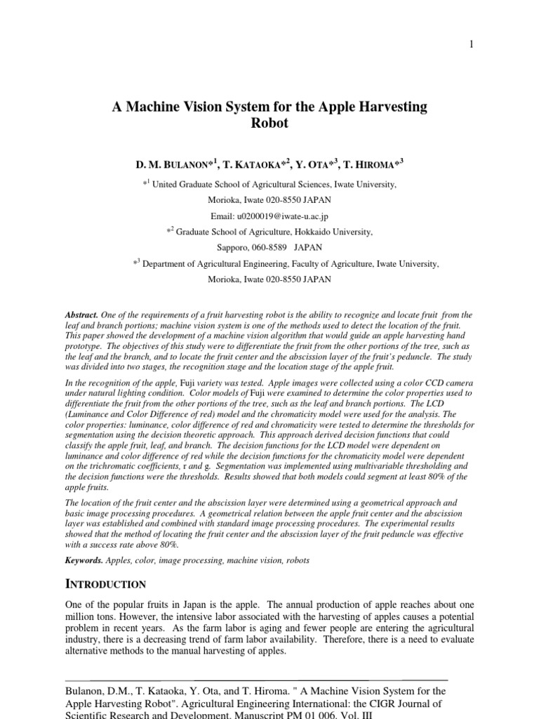 Machine Vision for Apple Harvesting Robot | PDF | Image Segmentation | Area