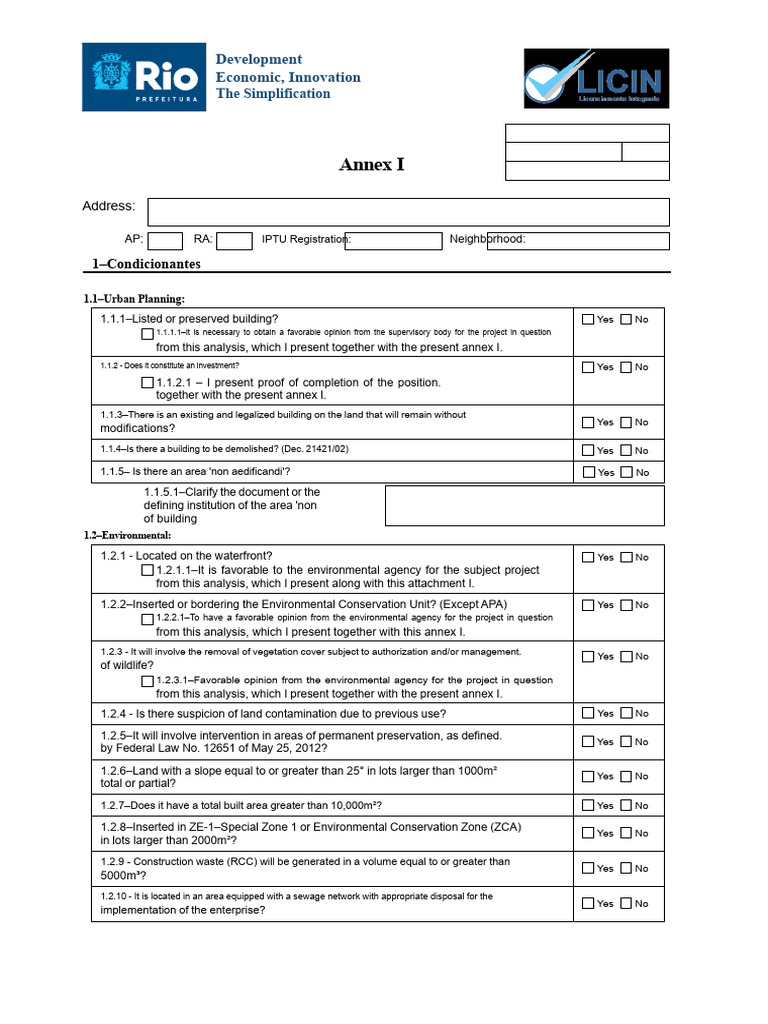 LICIN Form Annex I | PDF | Real Estate