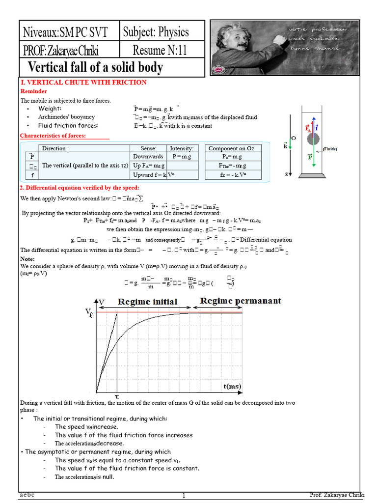 Vertical Fall Dynamics with Friction | PDF | Force | Acceleration