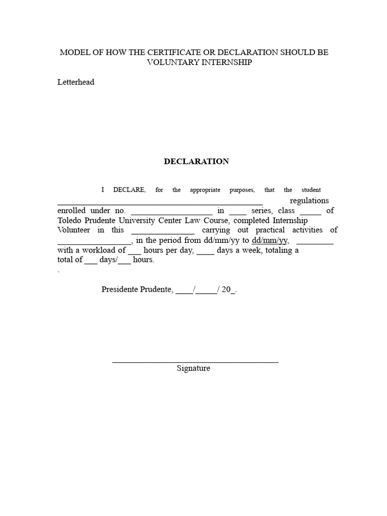 Internship Declaration Template | PDF