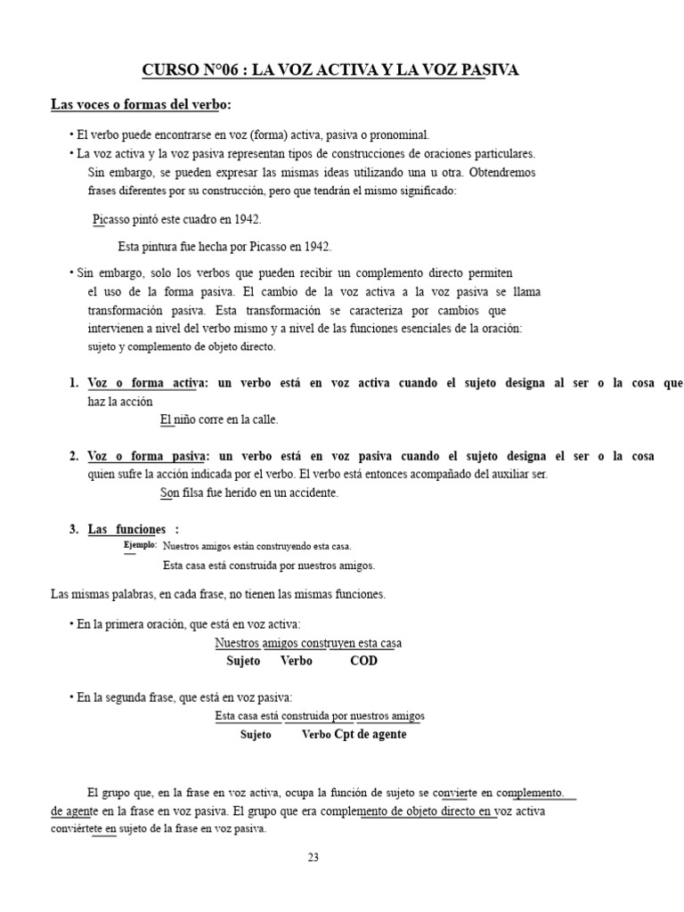 La Voz Activa y La Voz Pasiva | PDF | Objeto (gramática) | Verbo