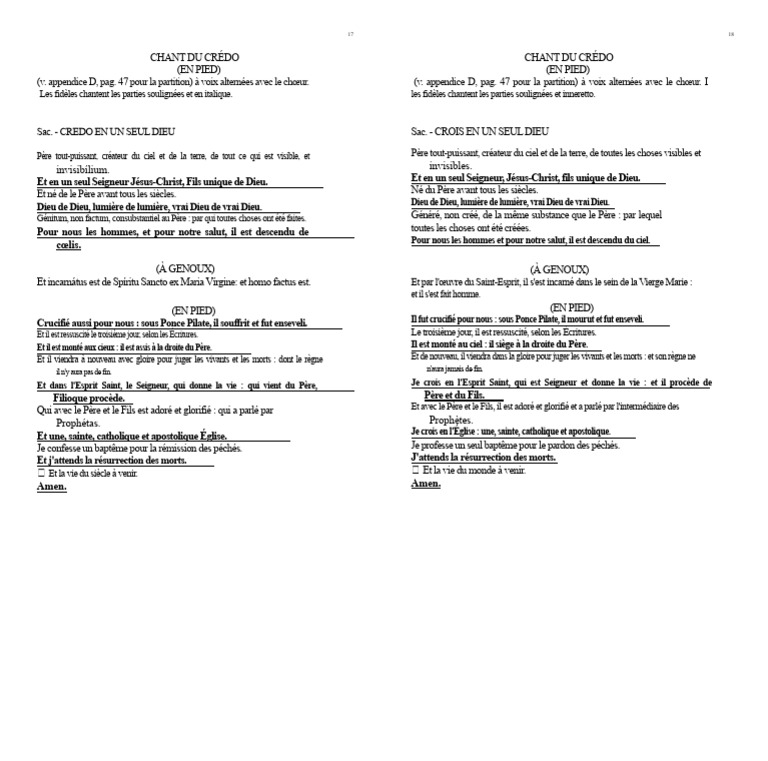 Chant du Credo Texte et Instructions PDF Profession de foi Dieu — free download