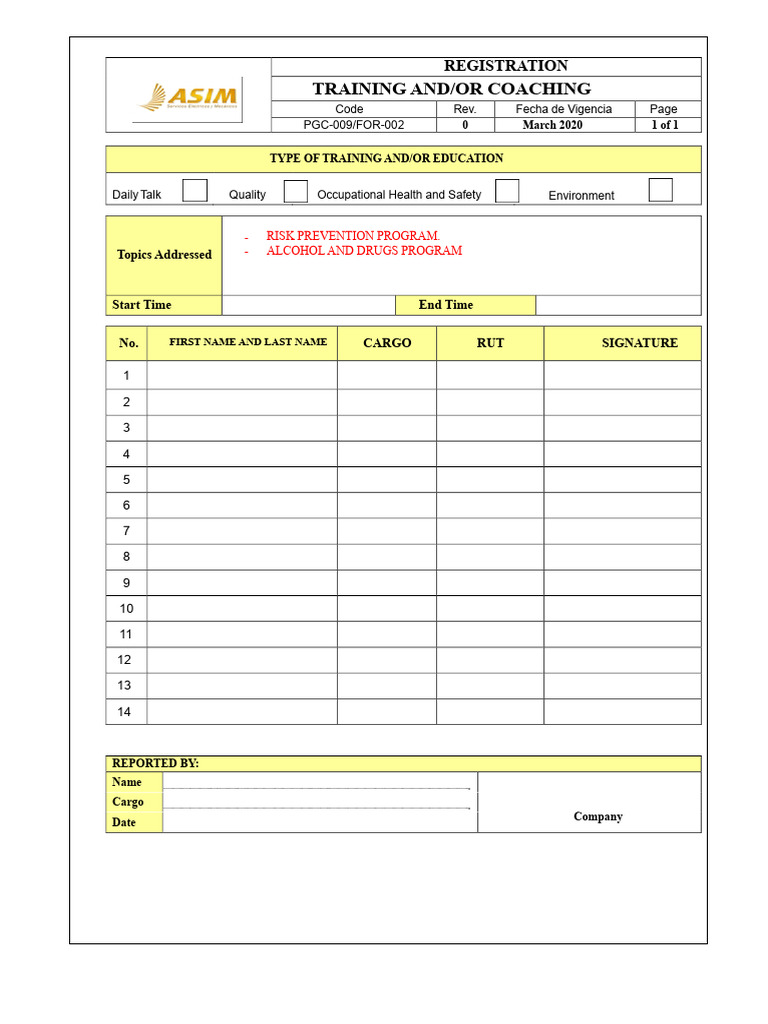 Registration for Safety Training Programs | PDF
