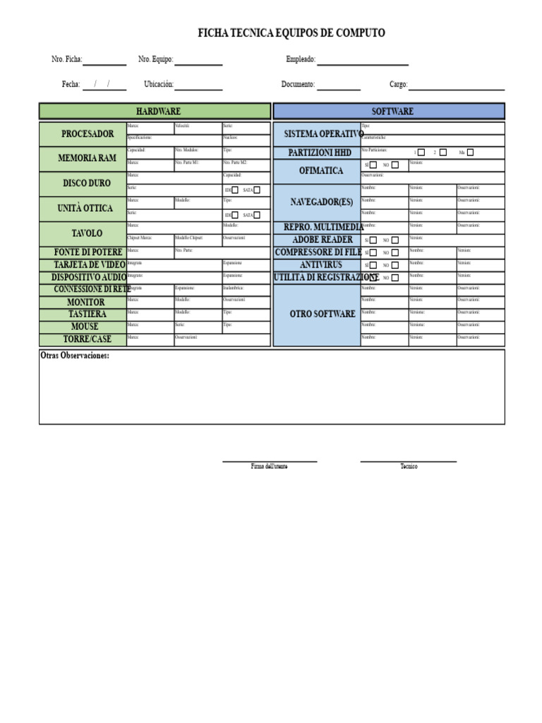 Ficha Técnica de Equipos de Cómputo | PDF | Hardware de la computadora ...