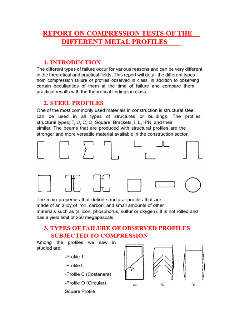 Report On Compression Tests of Different Metal Profiles | PDF | Bending ...
