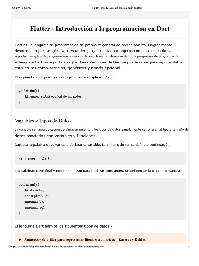 Introducción a Dart para Flutter | PDF | Lenguaje de programación ...