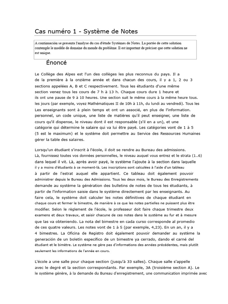 Système de Gestion des Notes Scolaires | PDF | Cas d'utilisation ...
