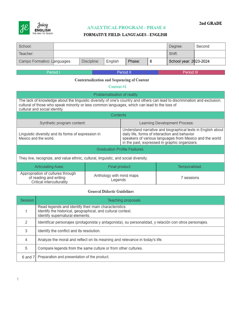 2nd Grade English Language Program Overview | PDF | Social Exclusion ...