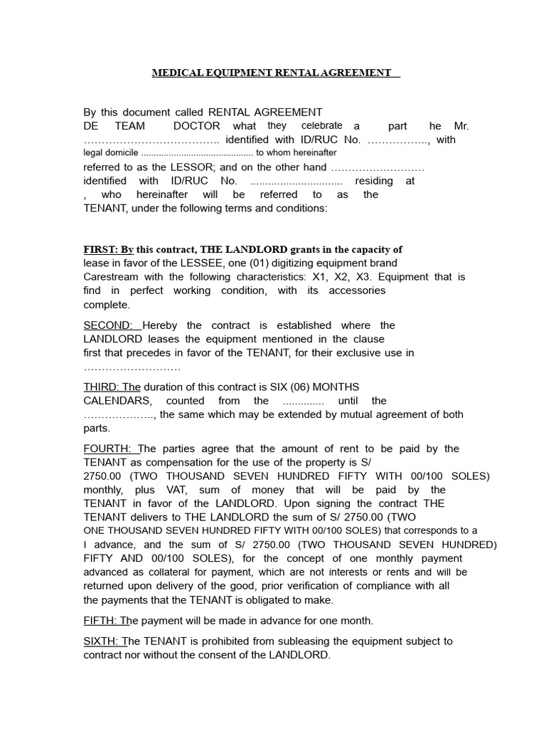 Medical Equipment Rental Agreement | PDF | Lease | Private Law