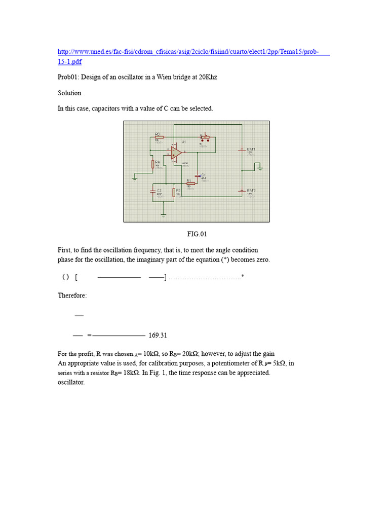 Design of A Wien Bridge Oscillator at 20 KHZ | PDF