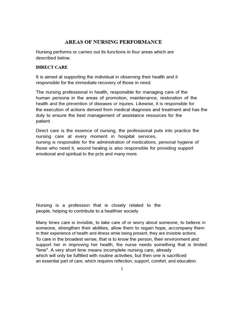 Nursing Performance Areas Explained | PDF | Nursing | Teachers