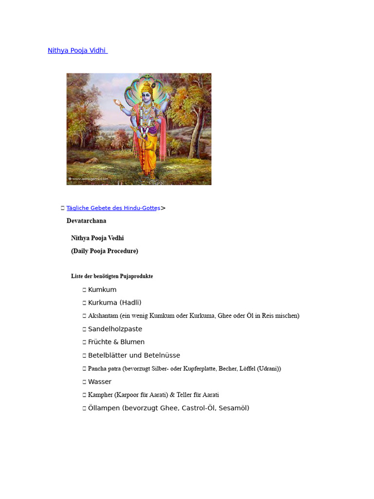 Nithya Pooja Vidhi Anleitung | PDF | Mantra | Indian Philosophy