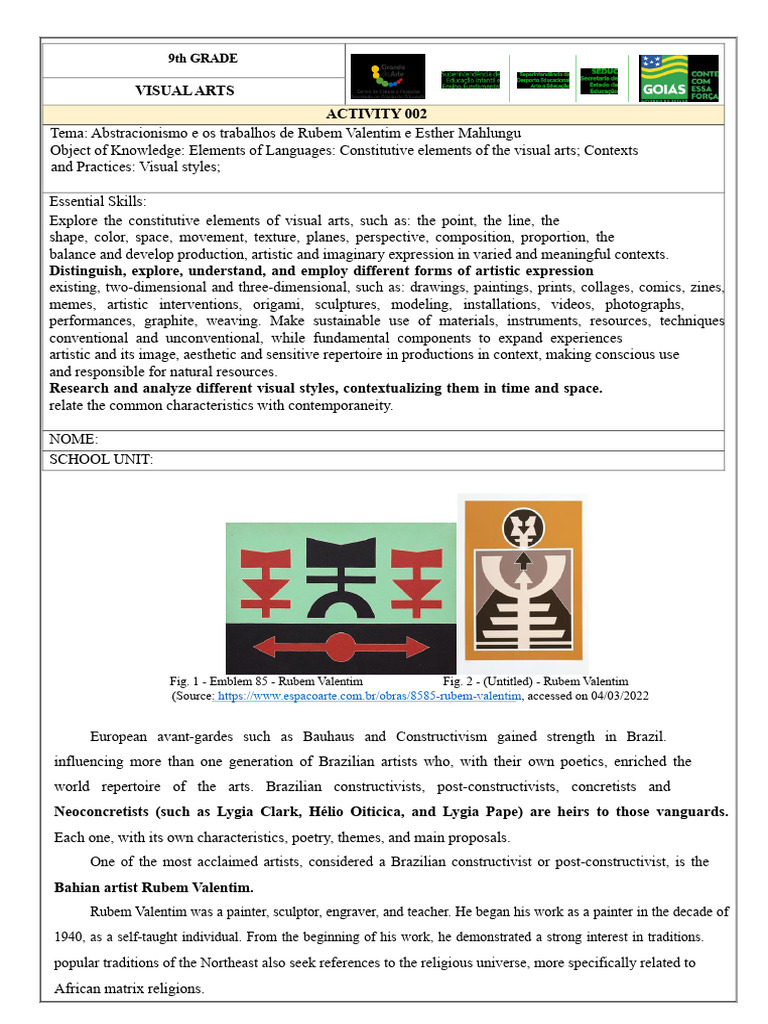 9th Grade Visual Arts: Abstractionism Study | PDF | Abstract Art ...