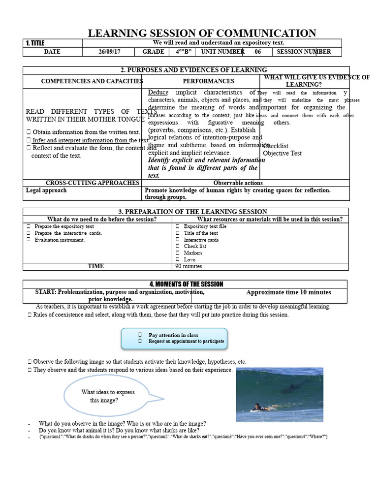 Expository Text Reading Session Plan | PDF | Sharks | Skeleton