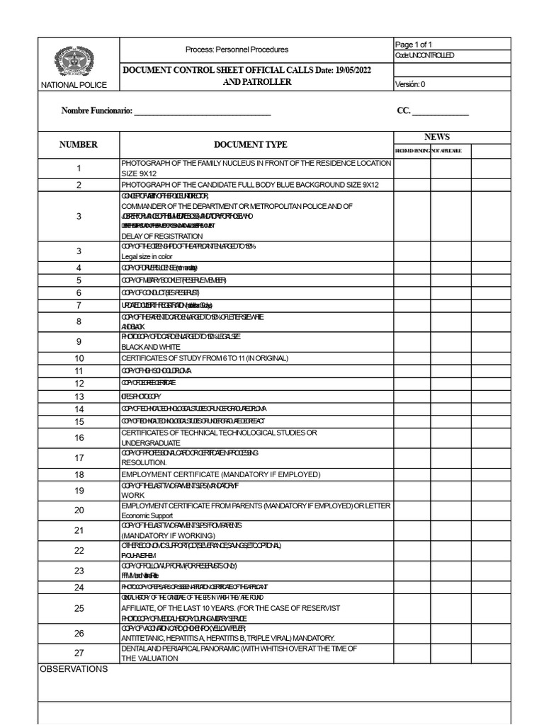 Police Personnel Document Checklist | PDF | Government And Personhood ...