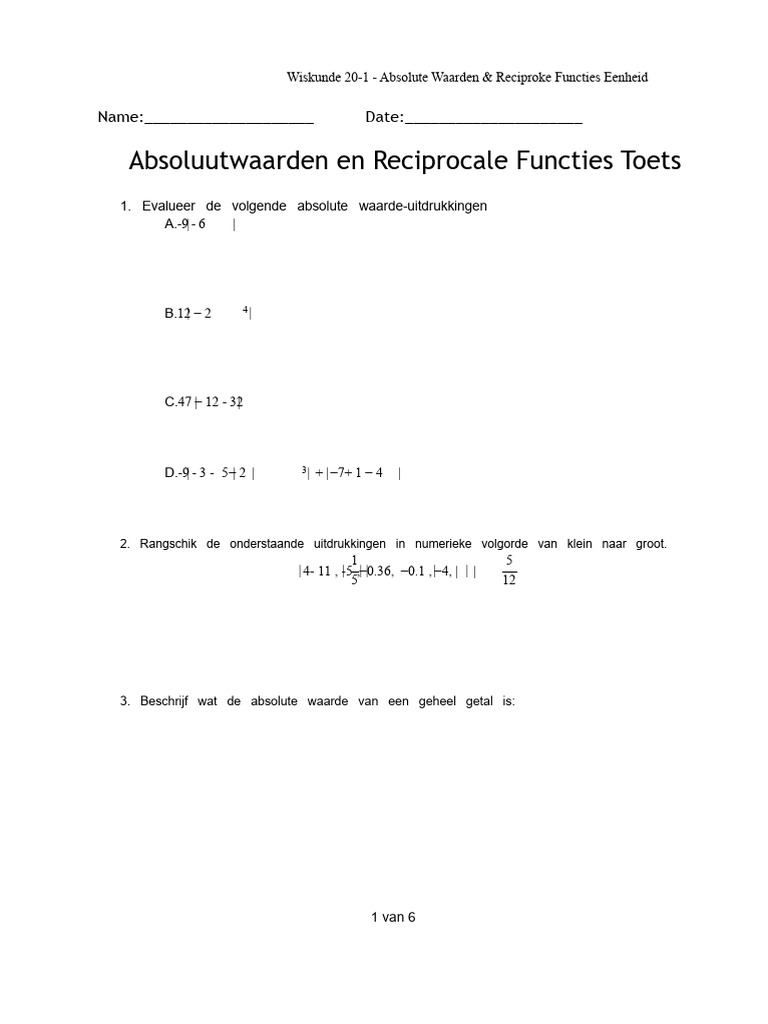 Absolutewaardenreciprocale Functies Test | PDF