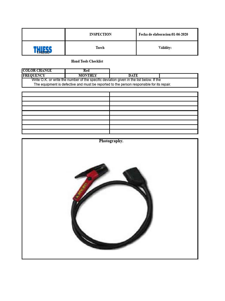 Monthly Torch Inspection Checklist | PDF