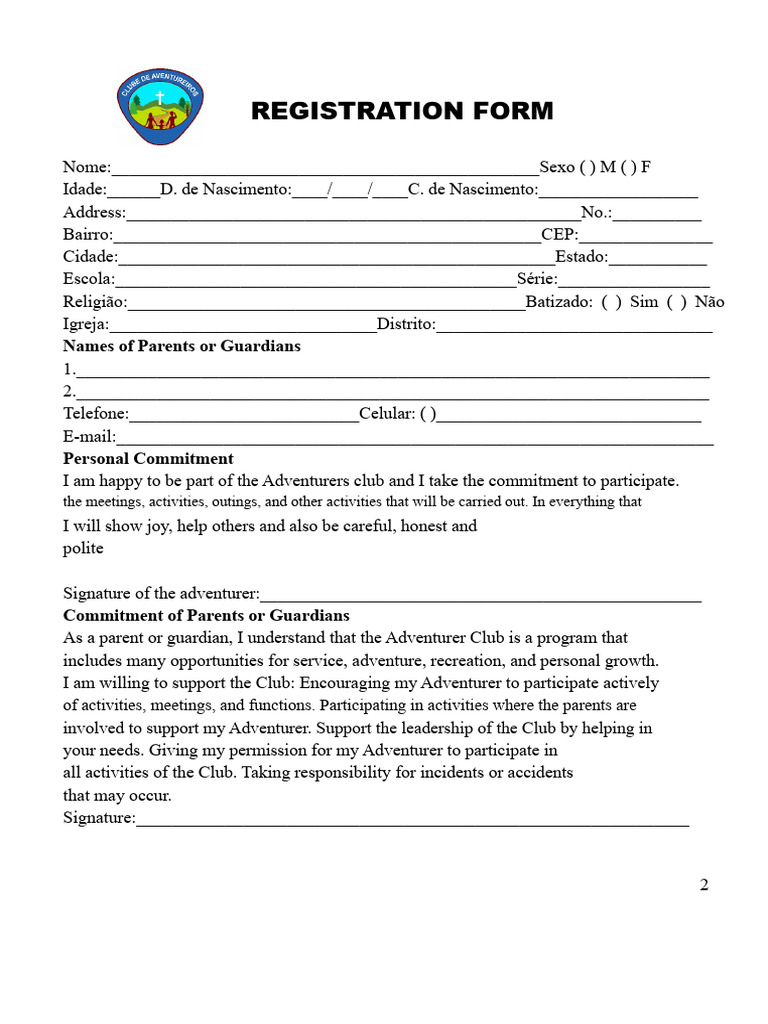 Adventurer Club Registration Form | PDF
