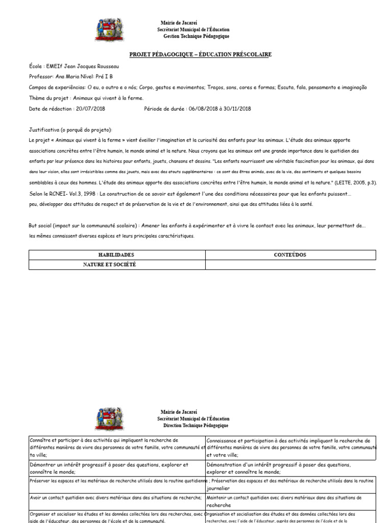 Projet Éducatif : Animaux de la Ferme | PDF | Papier | Pédagogie