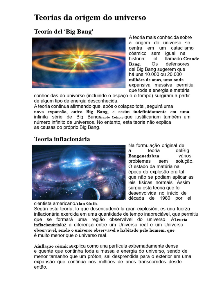Teorias Da Origem Do Universo | PDF | Universo | Grande explosão