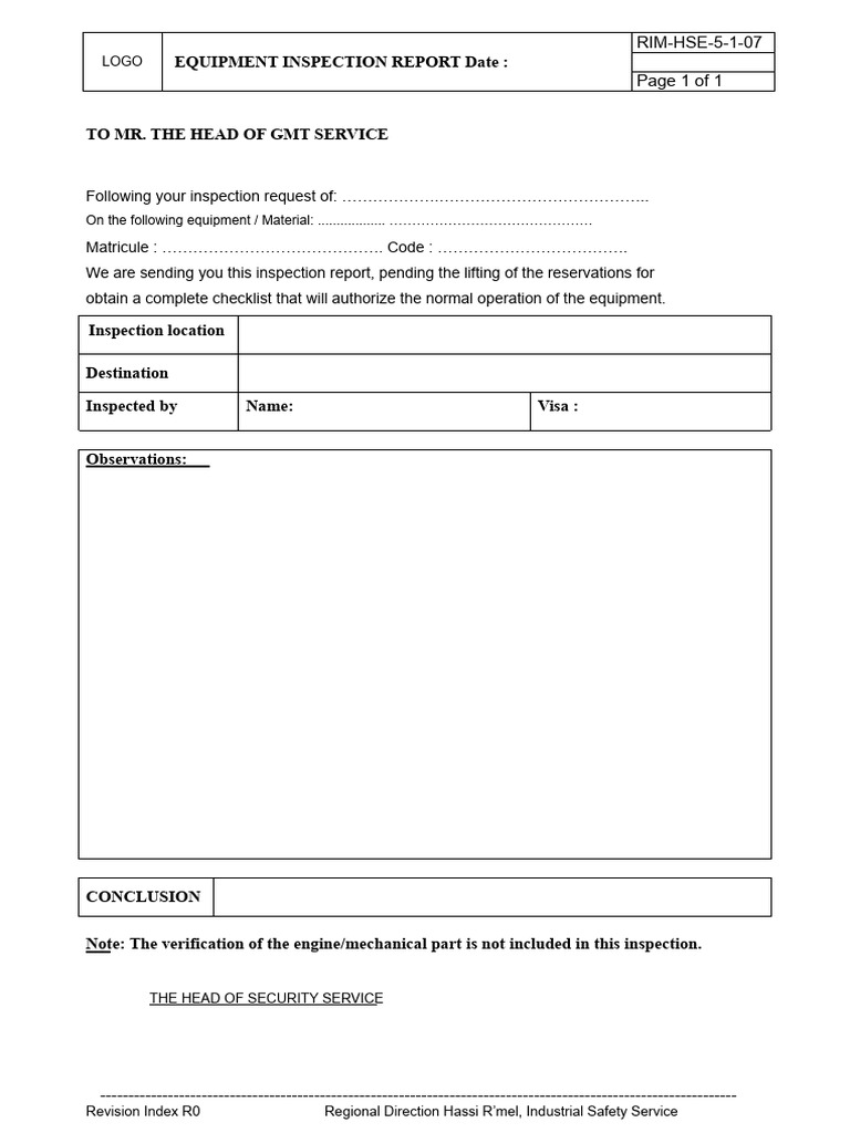 16 - Equipment & Material Inspection Report | PDF
