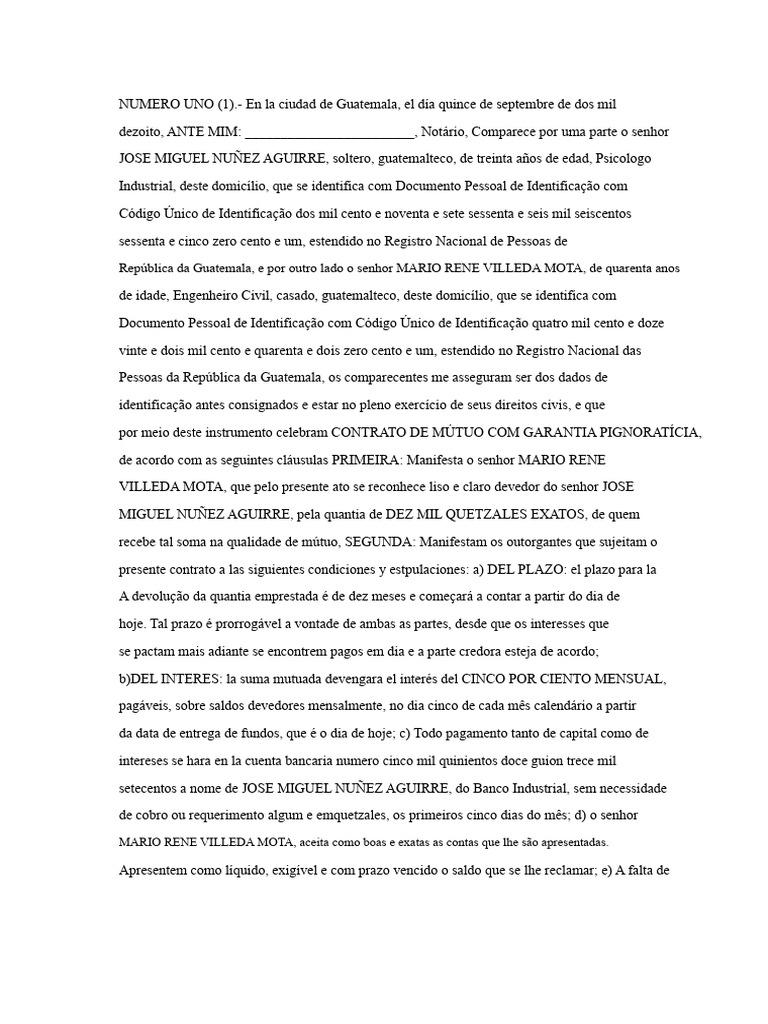 Contrato de Mútuo com Garantia Pignoratícia | PDF
