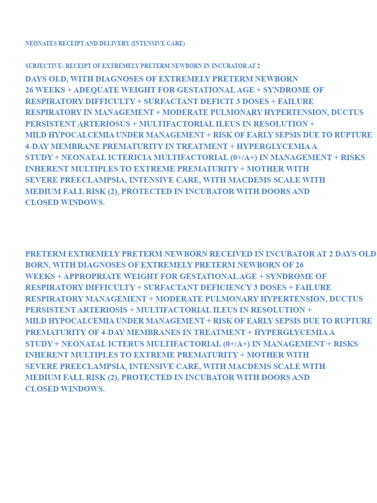 Notes For Neonatal Templates | PDF | Preterm Birth | Neonatal Intensive ...