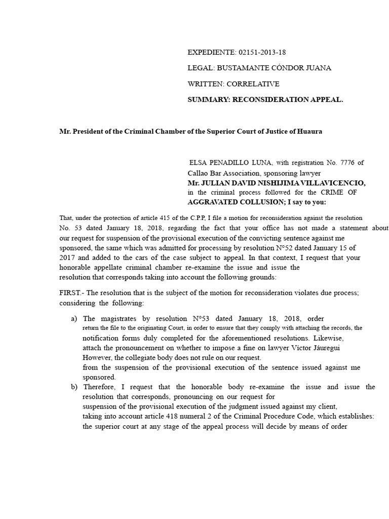 Reconsideration Appeal for Sentence Suspension | PDF | Criminal ...