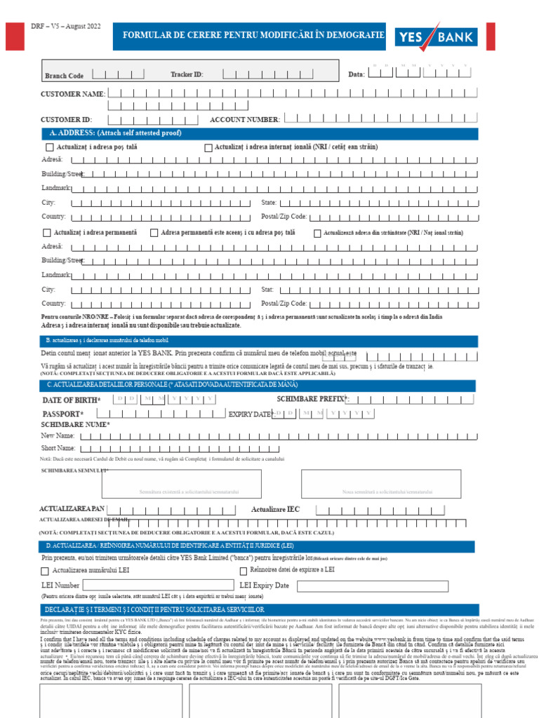 Formular de Solicitare Pentru Modificări in Demografie PDF | PDF