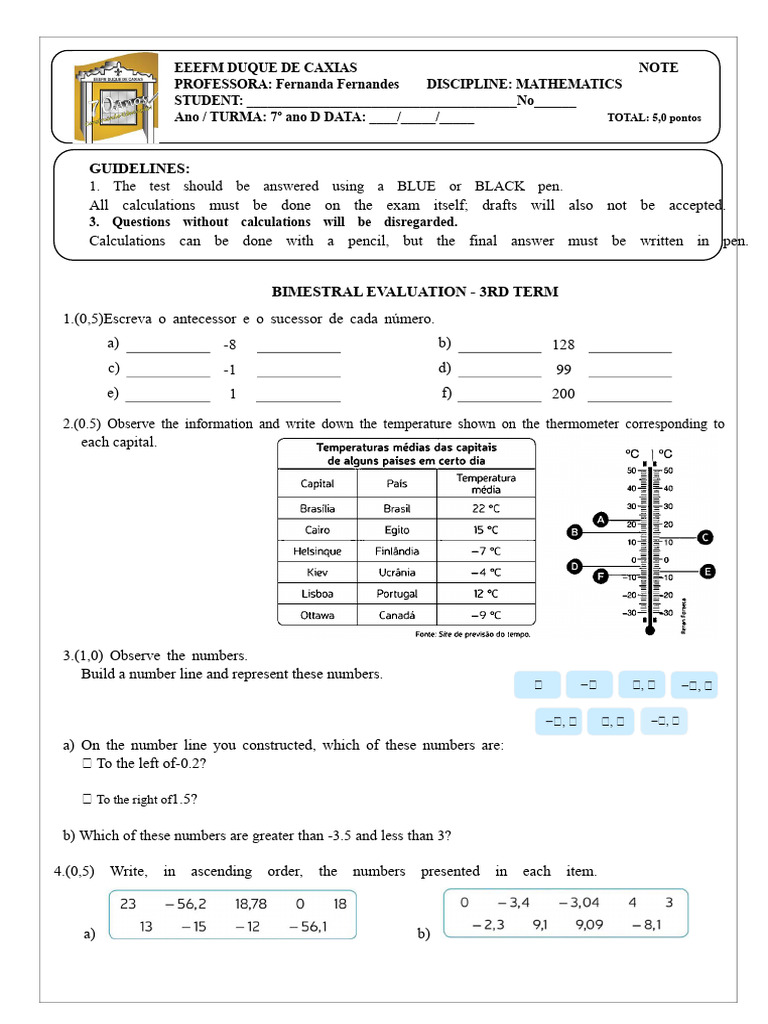 Seventh Grade Math Test | PDF