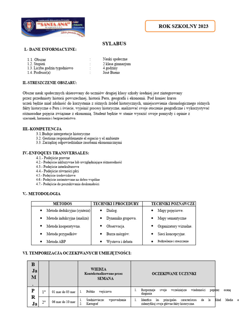 Program Nauczania - 2 Klasa Gimnazjum | PDF
