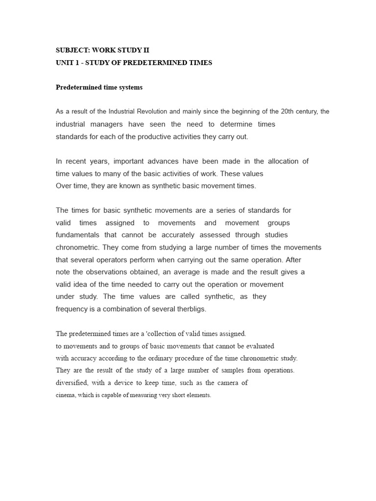Predetermined Time Systems in MTM | PDF