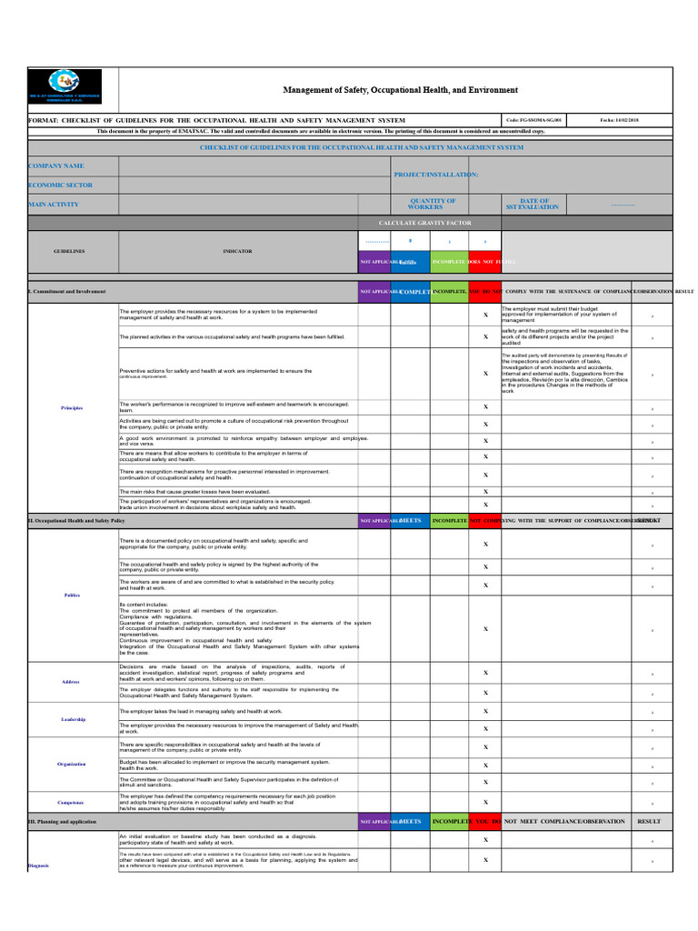 Occupational Health and Safety Checklist | PDF | Occupational Safety ...