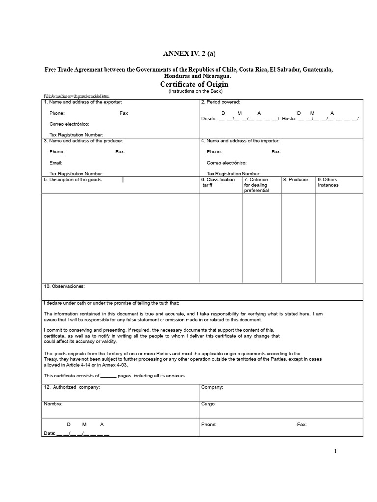 Certificate of Origin Instructions for FTA | PDF | International Trade ...