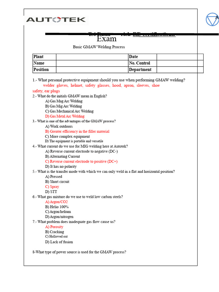7.0. - Theoretical Exam of GMAW Welding in Blank (Certification ...