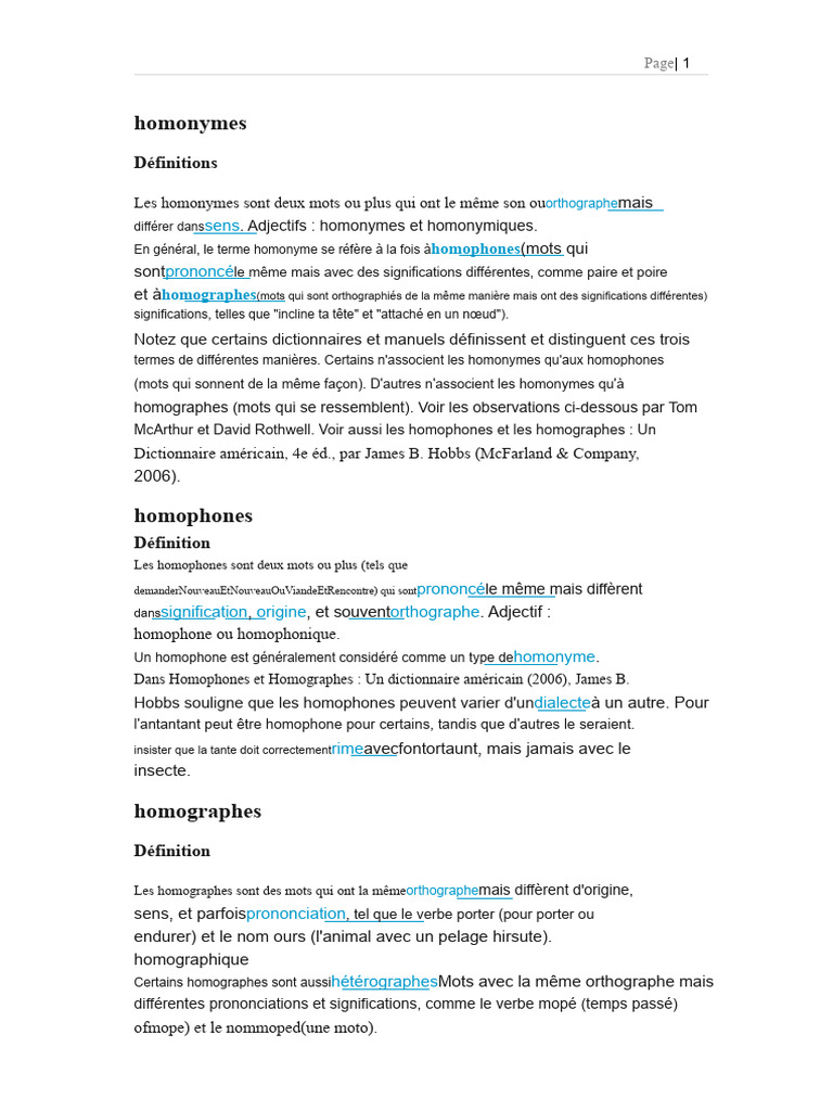 Homonymes, Homophones et Homographes | PDF | Orthographie ...