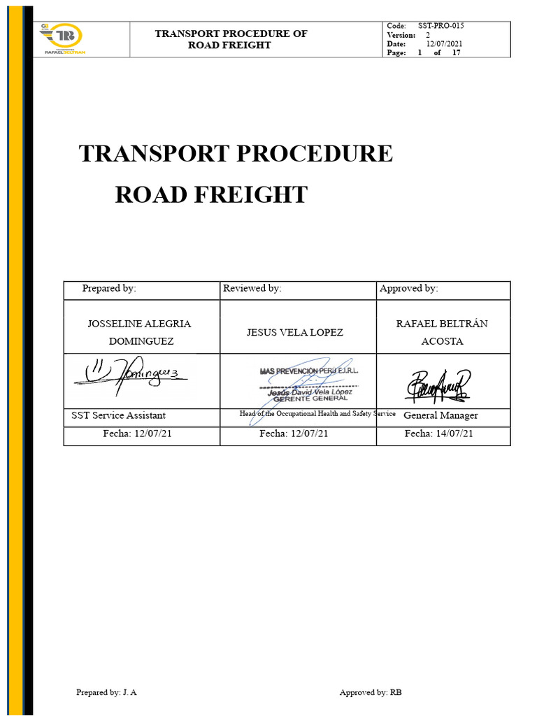 Road Cargo Transport Procedure TRB | PDF | Traffic Collision | Cargo