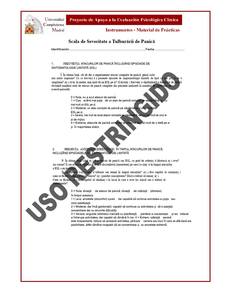 PDSS - P.PDF Scala de Severitate A Panicii | PDF